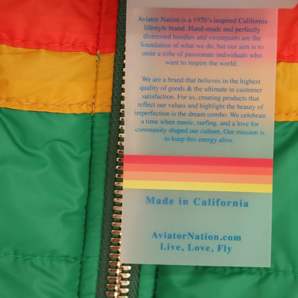 Aviator Nation Women's 5 Stripe Puffer Vest Size S Green Rainbow Non Glossy NWT - Picture 6 of 10